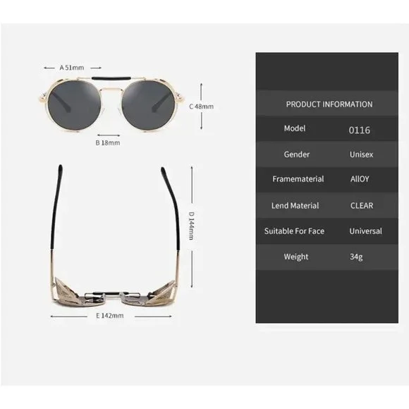 MUSELIFE Retro Round Metal Sunglasses Steampunk Men Women Brand Designer Glasses - Picture 8 of 8